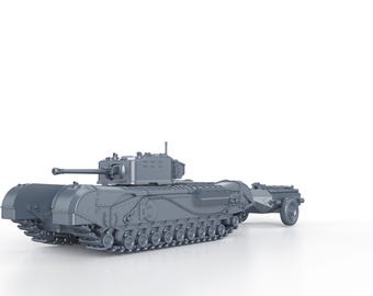 Britisches Churchill-Krokodil aus dem Zweiten Weltkrieg mit Anhänger Flamer 1/100 15 mm 1/87 Ho 1/72 20 mm 1/56 28 mm Miniaturfiguren Modell-Kriegsspiel