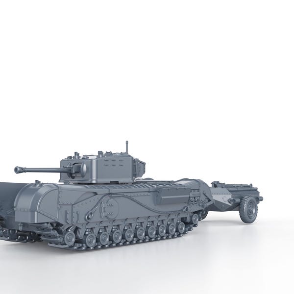WWII British Churchill Crocodile w trailer Flamer 1/100 15mm 1/87 Ho 1/72 20mm 1/56 28mm miniatures figures model wargame