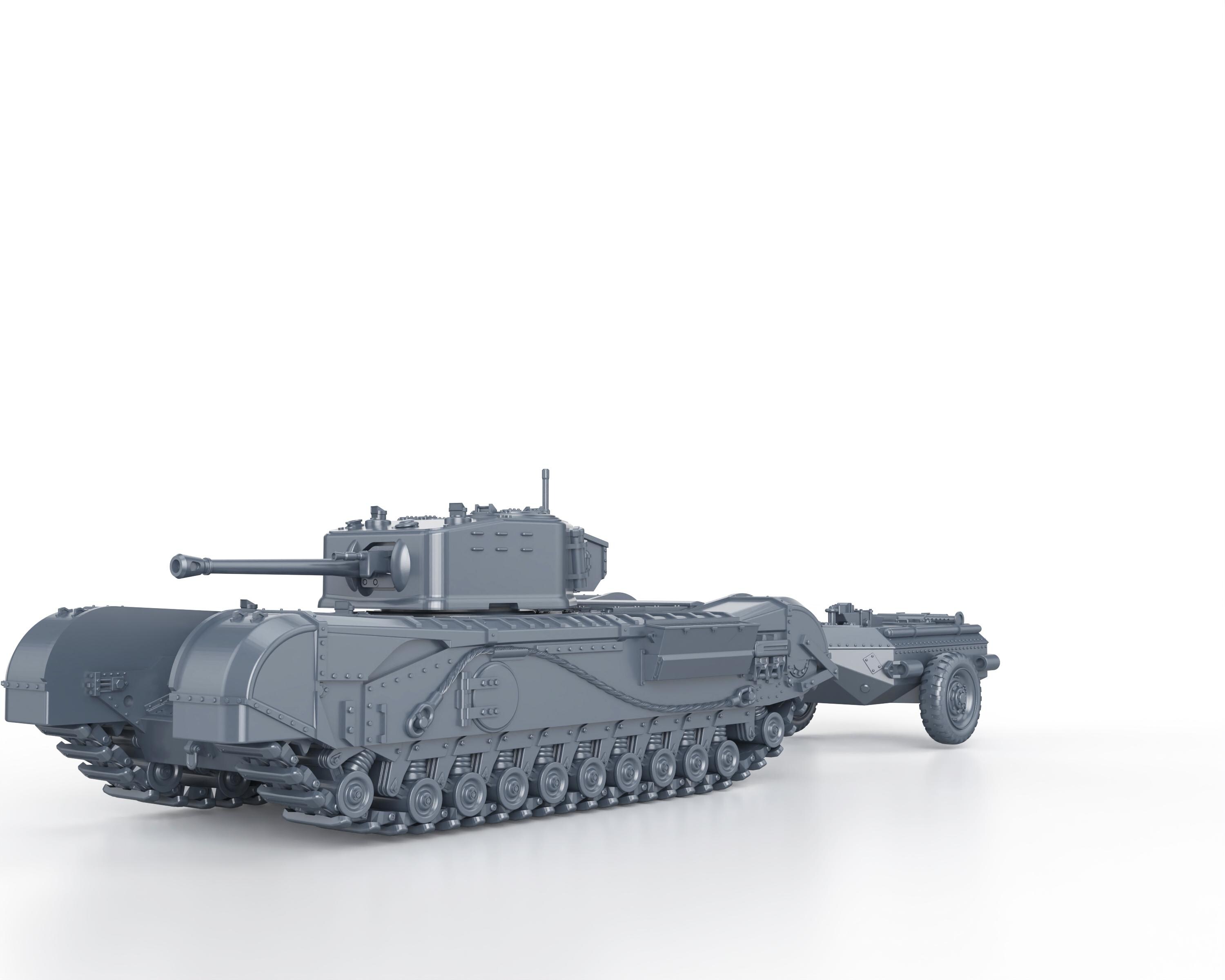 WWII Britse Churchill Crocodile w trailer Flamer 1/100 15mm 1/87 Ho 1/72 20mm 1/56 28mm miniaturen cijfers model wargame