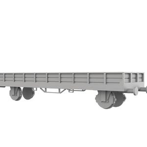 Peut inclure: Un wagon plat gris avec un plateau rectangulaire et des panneaux latéraux. Le wagon a quatre roues et deux tampons cylindriques. Le wagon est conçu pour transporter des marchandises.