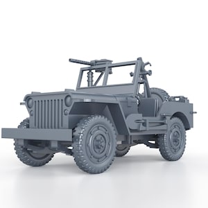 WWII US Jeep Willys with mortar - 1/100 15mm 1/87 Ho 1/72 20mm 1/56 28mm 1/48 1/35 scale miniatures figures model wargame