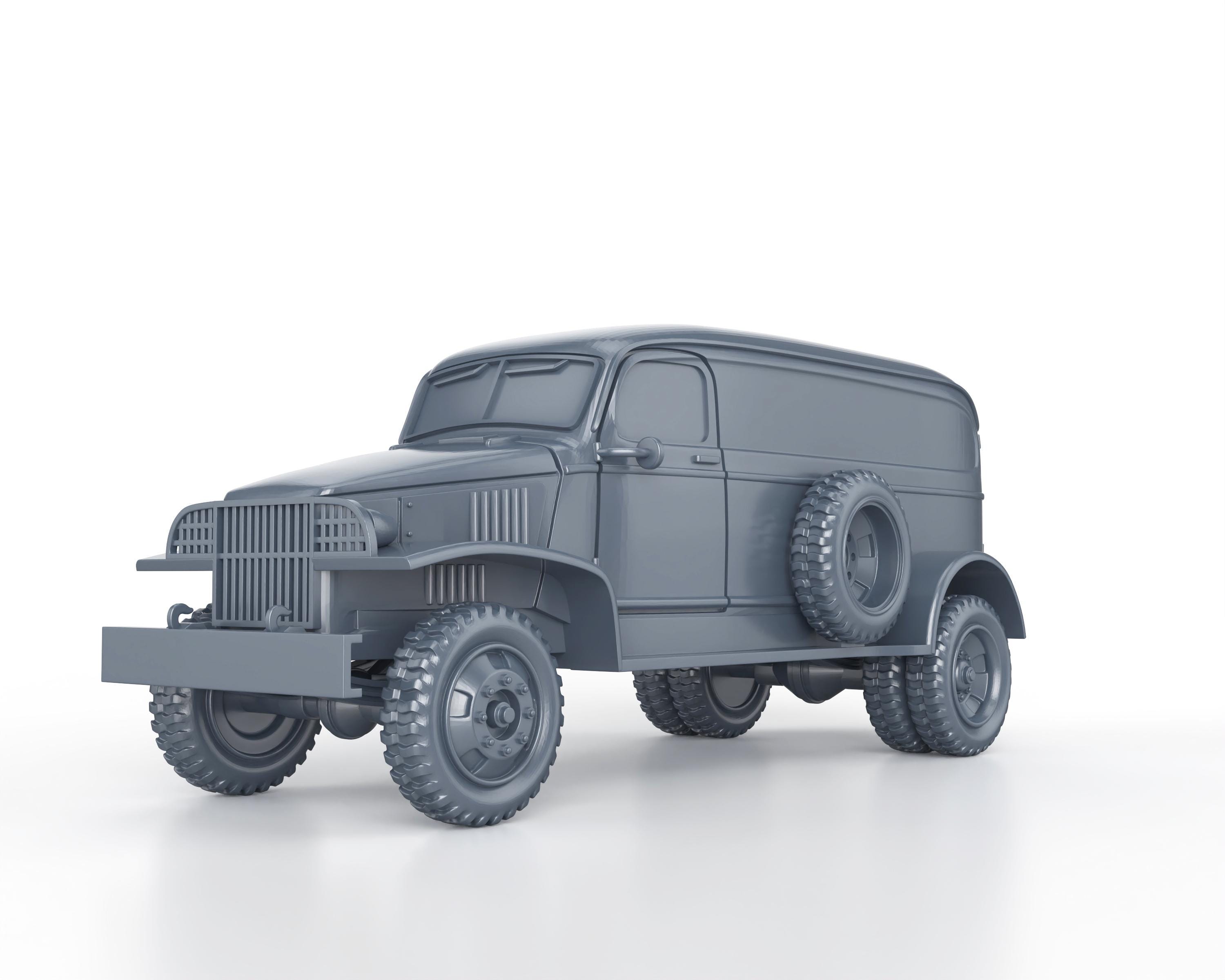WWII US Chevrolet G506 GM7105 Panel Delivery Truck - 1/100 15mm 1/87 HO 1/72 20mm 1/56 28mm 1/48 1/35 scale miniatures figures model wargame