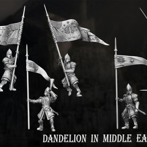 6x Gondor Warriors Command Banner Sword and Shield command captain proxy Warhammer Lord of the Rings LOTR MESBG SDA Minas Tirith Osgiliath