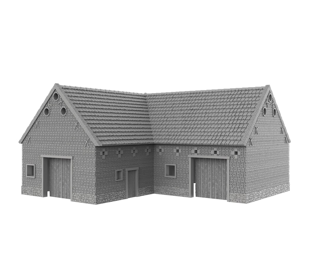 Generic L-shaped Barn NAP01 - Napoleonic 3D Printed Terrain 28mm 20mm 1 ...