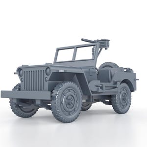 WWII US Jeep Willys with 30cal mg - 1/100 15mm 1/87 Ho 1/72 20mm 1/56 28mm 1/48 1/35 scale miniatures figures model wargame