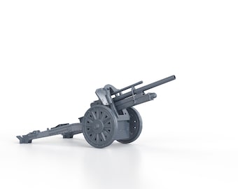 May include: A gray metal cannon with a long barrel and two wheels. The cannon is on a white background.