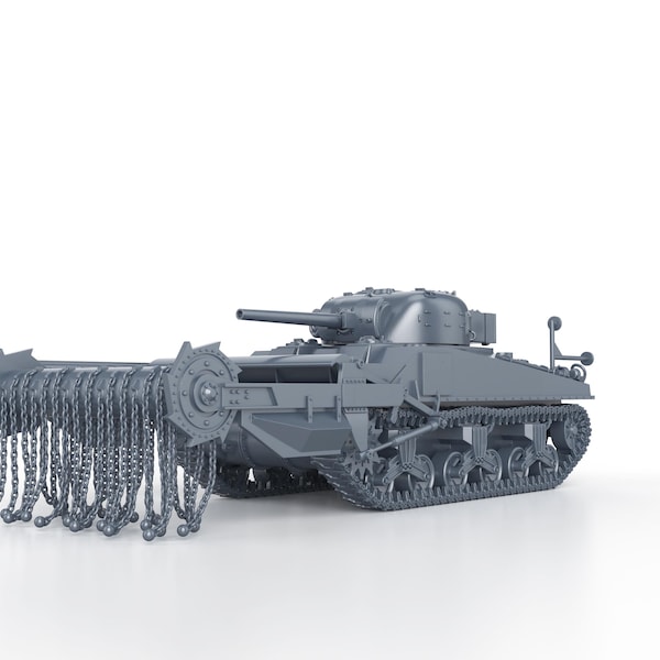WWII USA - M4A4 Sherman Crab - 1/100 15mm 1/87 Ho 1/72 20mm 1/56 28mm 1/48 3D printed resin scale model