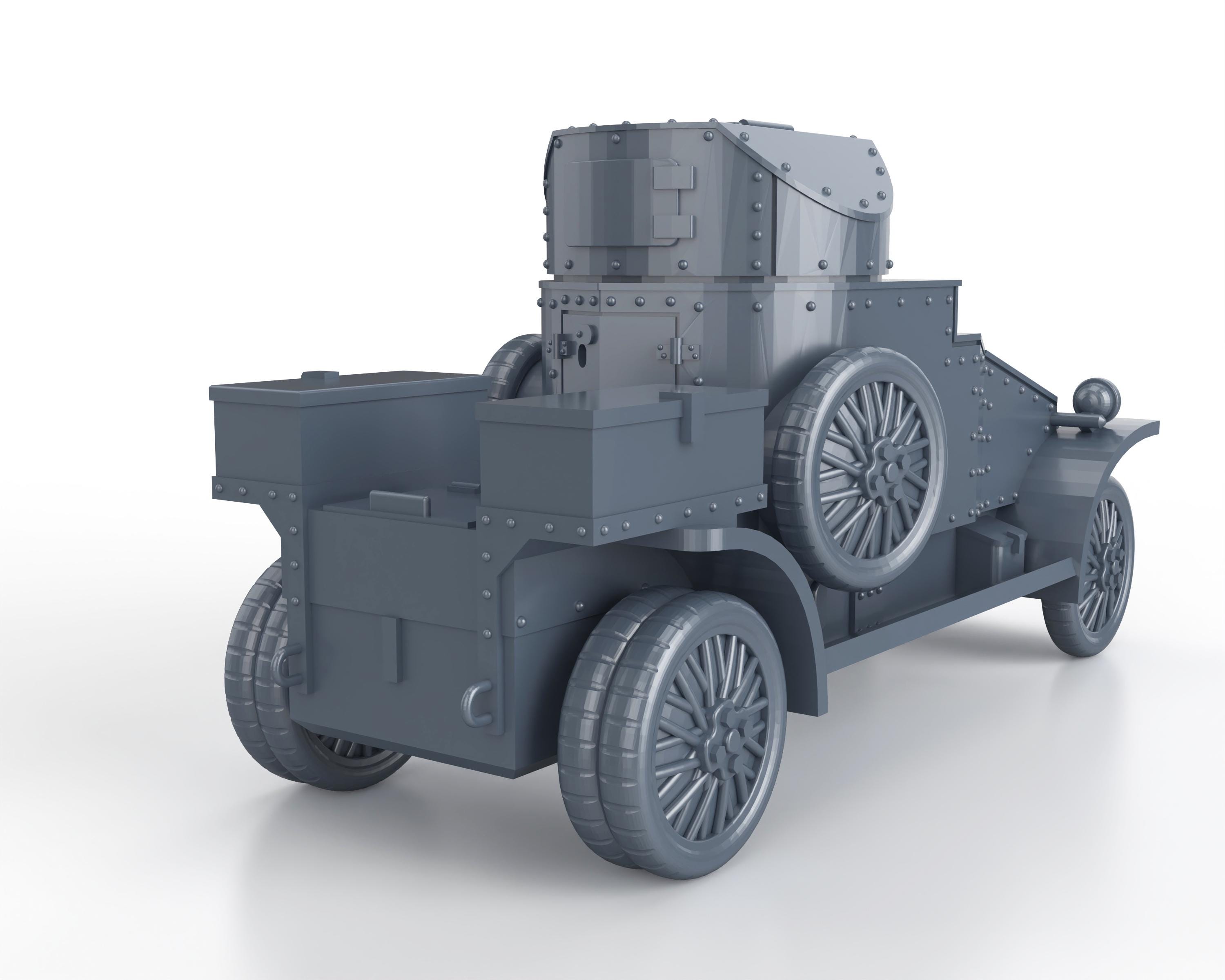 WWI Lanchester 4x2 (british Empire) 1/100 15mm 1/87 Ho 1/72 20mm 1/56 ...