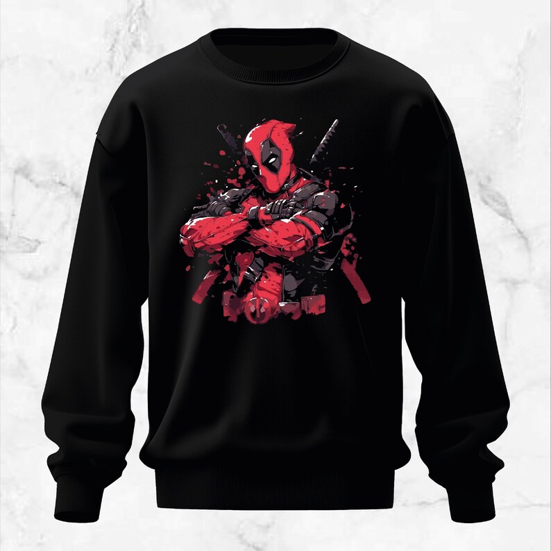 Sudadera estampada con el arte de Deadpool de Marvel - NEGRA imagen 2