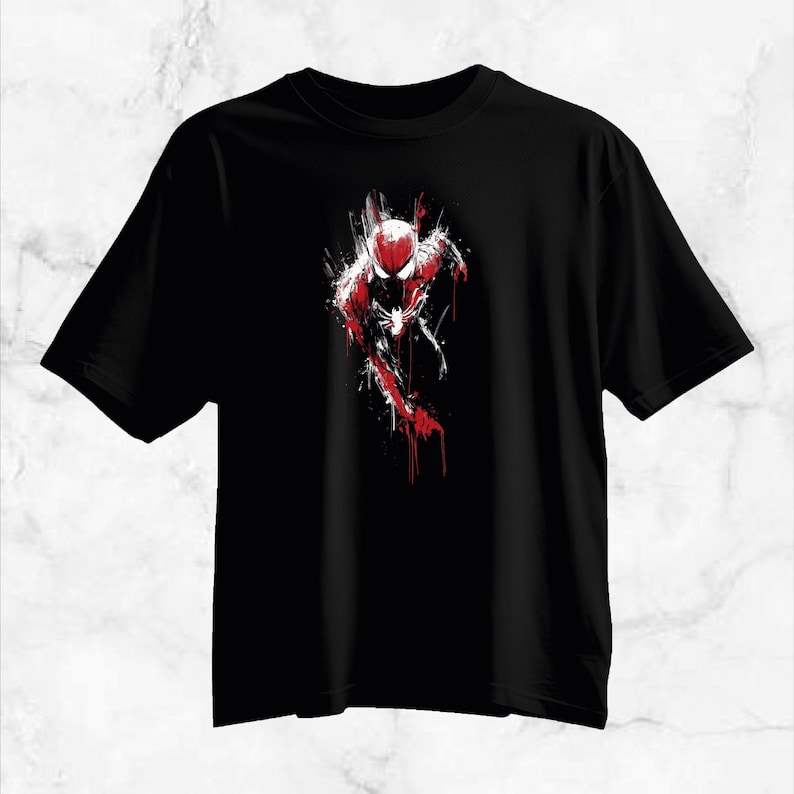 Marvel Spiderman Spider-Man Comic Art Printed Tshirt - BLACK image 2