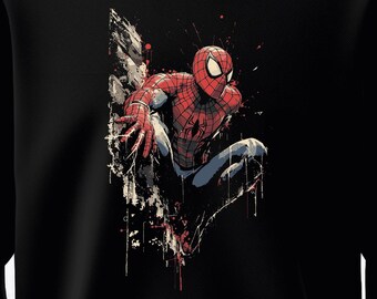 マーベル スパイダーマン コミックアートプリントスウェットシャツ - ブラック