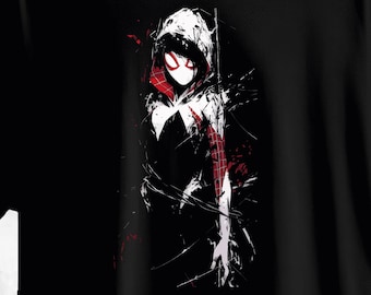 マーベル スパイダーマン グウェン・ステイシー コミックアートプリントTシャツ - ブラック