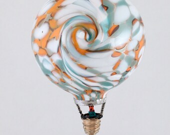 MED 4.25" Blown Glass Hot Air Balloon Ornament– Sea Blue, Orange & White (Dolphin's Mix)