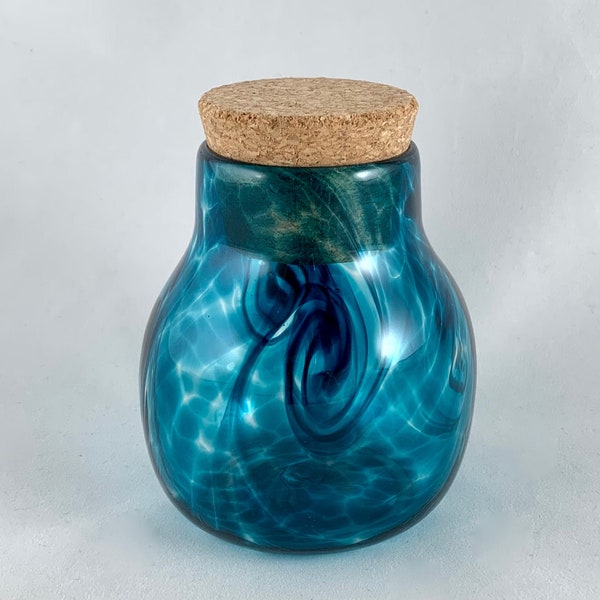 Blown Glass Spice Jar– Aqua Solid w/Twist