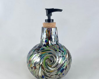 Blown Glass Lotion or Soap Dispenser– Confetti Iris Gold w/Twist