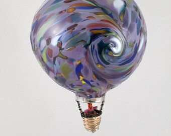 MED 4.25" Blown Glass Hot Air Balloon Ornament– Confetti Opal Violet w/Twist