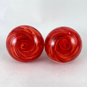 Solid Glass Cabinet Knobs: Set of 2 – Red Mix w/Black Metal Fittings