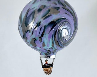 4.25" Blown Glass Hot Air Balloon Ornament- Back, Celedon, Opal Violet Mix