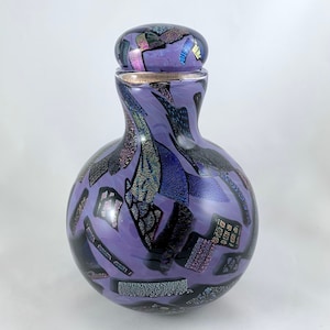 Blown Glass Memorial Urn (10 Cups)– Dichroic Pattern and Textured Pieces on Opal Violet