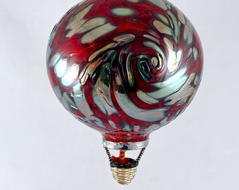 4.25" Blown Glass Hot Air Balloon Ornament– Red and Gold Mix w/Twist