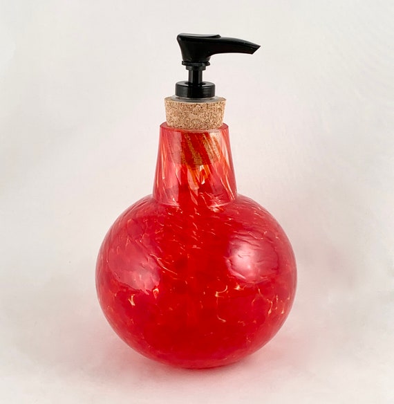 Blown Glass Lotion Or Soap Dispenser Cherry Red Etsy