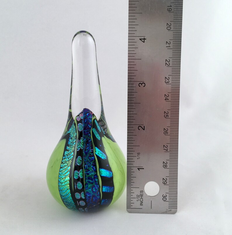 Dichroic Glass Ring Holder Paperweight\u2013 Small Apple Green wPatterns