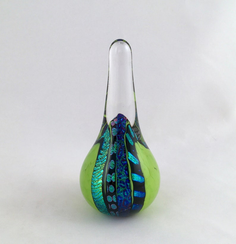Dichroic Glass Ring Holder Paperweight\u2013 Small Apple Green wPatterns