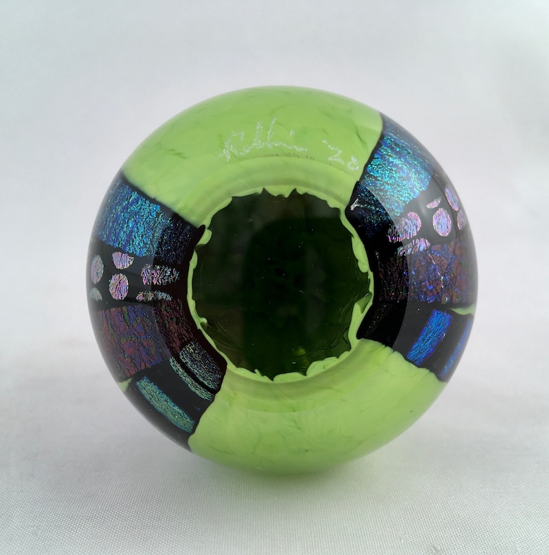 Dichroic Glass Ring Holder Paperweight\u2013 Small Apple Green wPatterns