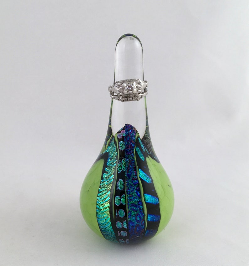 Dichroic Glass Ring Holder Paperweight\u2013 Small Apple Green wPatterns