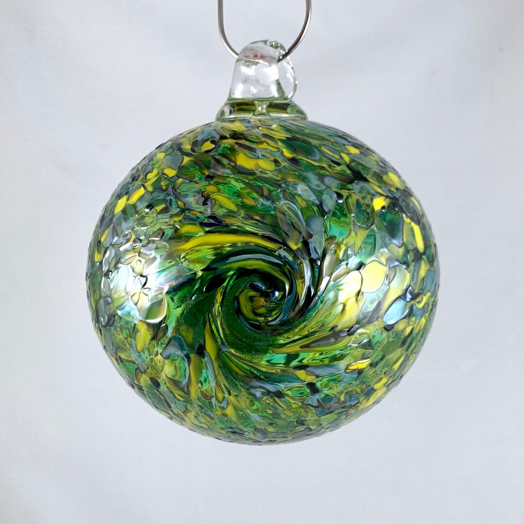 6 Blown Glass Gazing Ball, Yard Ornament Greens & Yellows, Packers Mix