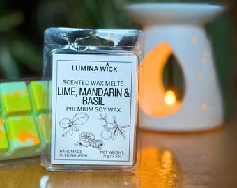 Lime, Mandarin and Basil Scented Wax Melts - 100% Soy wax, Fluorescent under UV/blue light