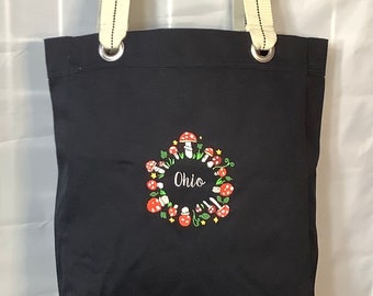 Embroidered Mushroom Fairy Ring Ohio Canvas Tote Bag