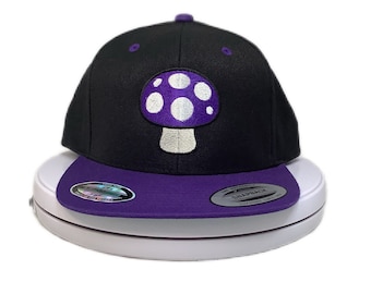 Deep Purple Mushroom Embroidered Snapback Hat