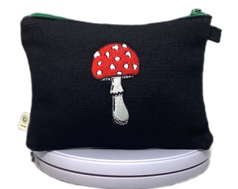 Your Plug Calls Me For Favors Embroidered Amanita Mushroom Hemp Zippered Pouch
