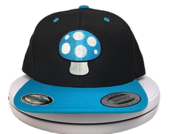 Blue Mushroom Embroidered Snapback Hat