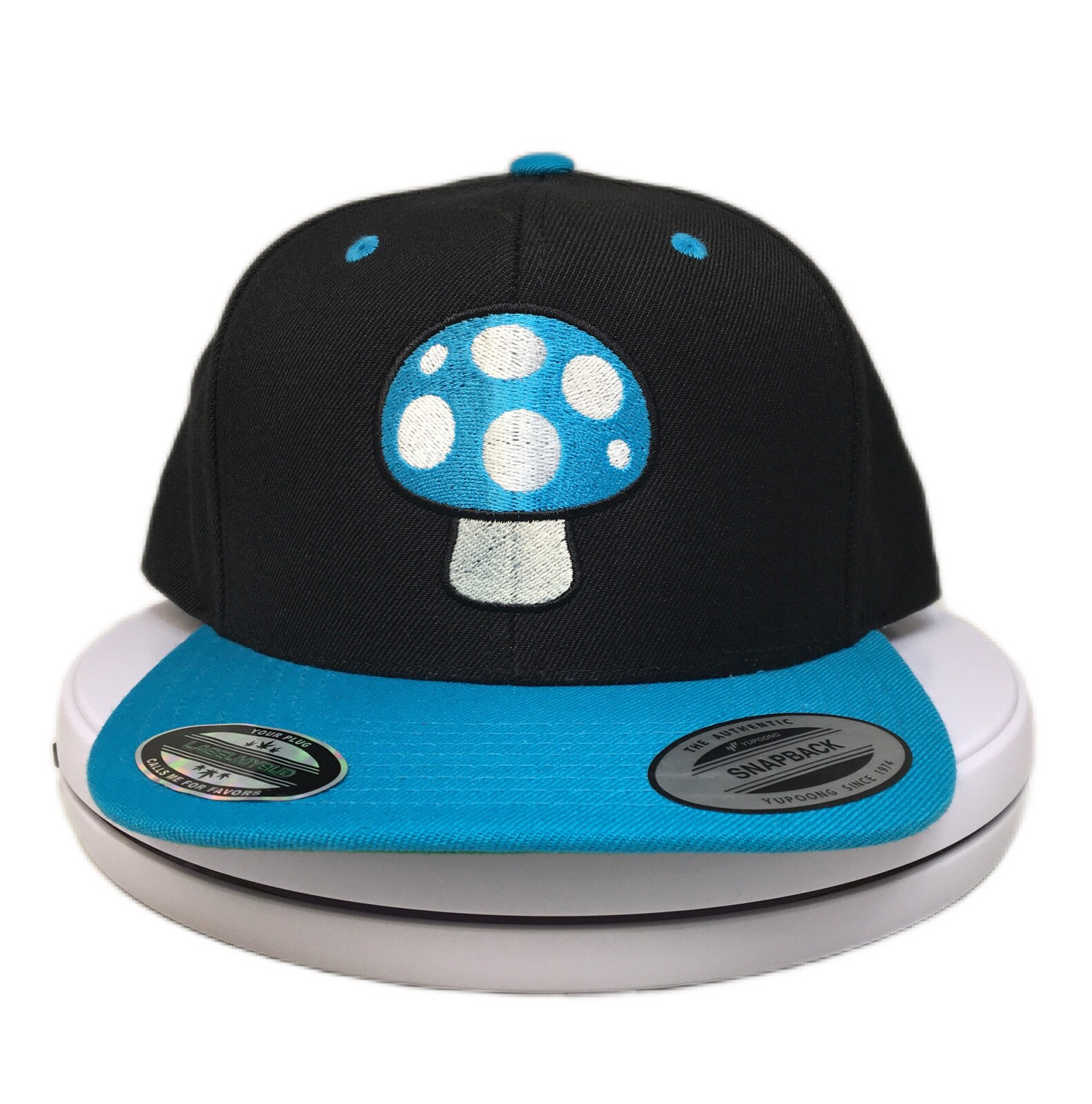 Blue Mushroom Embroidered Snapback Hat
