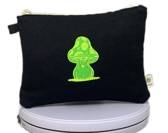 Embroidered Mushroom Hemp Zippered Pouch