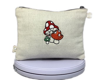 Your Plug Calls Me For Favors Embroidered Amanita Mushroom Hemp Zippered Pouch