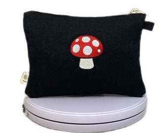 Your Plug Calls Me For Favors Embroidered Mario Mushroom Hemp Zippered Pouch