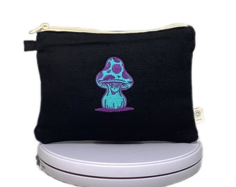 Embroidered Mushroom Hemp Zippered Pouch