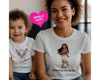 Ensemble maman et bébé | Ensemble t-shirt pour maman et bébé Moana bio | | Ensemble de t-shirts Moana pour maman et bébé | Cadeaux Fête des Mères | T-shirts assortis Moana pour bébé