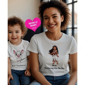 Ensemble maman et bébé Ensemble t-shirt pour maman et bébé Moana bio Ensemble de t-shirts Moana pour maman et bébé Cadeaux Fête des Mères T-shirts assortis Moana pour bébé image 1