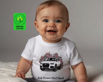 T-shirt bio Audi pour bébé | Top Audi écologique pour bébé | Idées cadeaux Audi pour bébé | Vêtements bio Audi Kids | pièce en t drôle de nouveau-né d'Audi | T-shirt unique