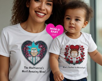 Ensemble maman et bébé | Ensemble de t-shirts bio Rick Morty pour maman et bébé | | Cadeau pour maman et bébé | Cadeau Fête des Mères | Ensemble haut Rick & Morty pour maman et bébé