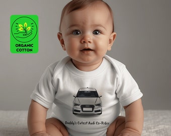 Audi baby bio-rompertje | Milieuvriendelijke Audi-babycadeau-ideeën | Audi kinderfankleding | Grappige Audi peuterkleding | Audi-benodigdheden voor pasgeborenen