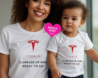 Tesla Mom and Baby Set | Organic Mom and Baby Tesla Set Tees | Mother and Toddler Tesla T-shirt set | Mother's Day Gift | Tesla Kids Tee Set