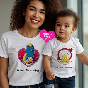 Mom and Baby Set Organic Simpsons Mom and Baby T-shirt Set Mom and Baby Gift Ideas Mother's Day Gift Simpsons Mom and Baby Top Set image 1