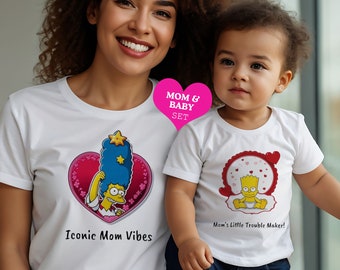 Ensemble maman et bébé | Ensemble de t-shirts bio pour maman et bébé Les Simpsons | | Idées cadeaux pour maman et bébé | Cadeau Fête des Mères | Ensemble haut pour maman et bébé Les Simpsons