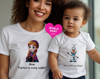 Moeder en babyset | Biologische Elsa en Anna moeder en baby Tee Set | | T-shirtset voor moeder en baby | Moederdagcadeau | Frozen mama en baby topset