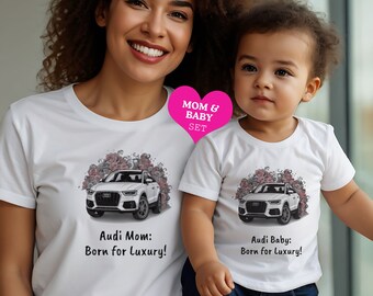 Ensemble maman et bébé Audi | Ensemble Audi bio pour maman et tout-petit | Ensemble de t-shirts Audi pour mère et bébé | Cadeau Fête des Mères | Ensemble de t-shirts Audi pour maman et enfant